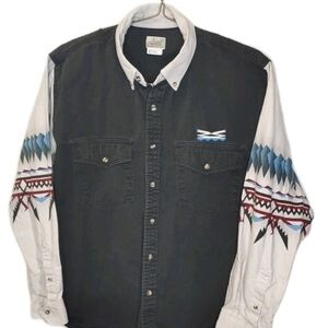 Vtg Express Rider Aztec Tribal Shirt Men Large Black Colorblock Southwestern